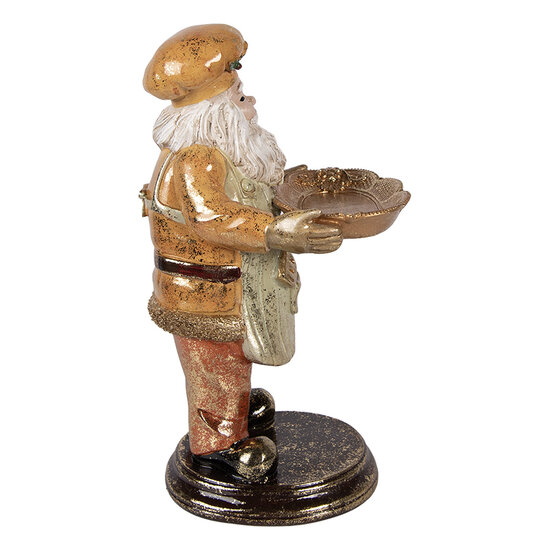 Clayre &amp; Eef | Kerstdecoratie Kerstman met schaal Geel Goudkleurig 15x18x31 cm | 6PR6049