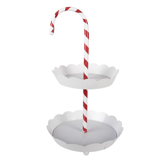 Clayre &amp; Eef | Etag&egrave;re zuurstok 2 laags Wit Rood &oslash; 29x47 cm | 6Y5981