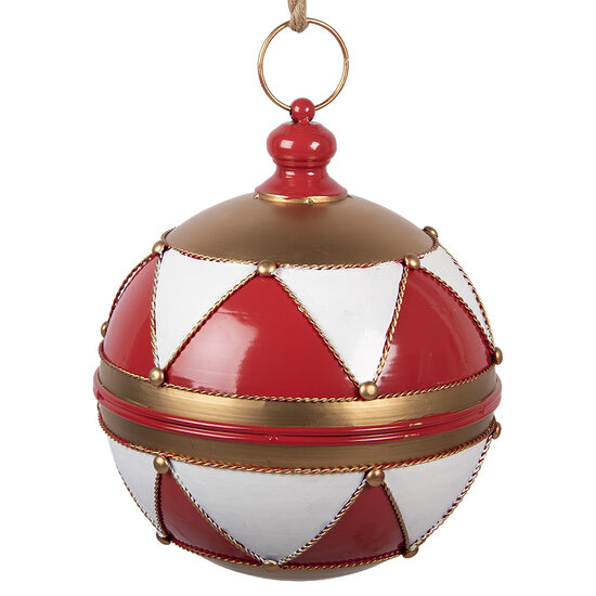 Clayre &amp; Eef | Decoratie Kerstbal Rood Wit &oslash; 31x36 cm | 6Y5986