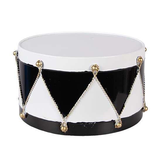 Clayre &amp; Eef | Decoratie Trommel Wit Zwart (set 2) &oslash; 37x26 / &oslash; 32x17 cm | 6Y5989