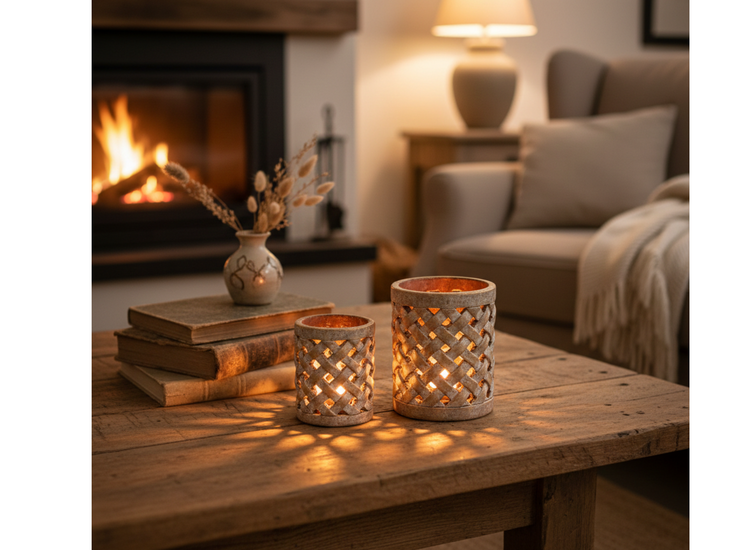 Brynxz Waxinelichthouders Set van 2 &ndash; Vlechtwerk Look Hurricane Jewel D.12-9 H.15-11