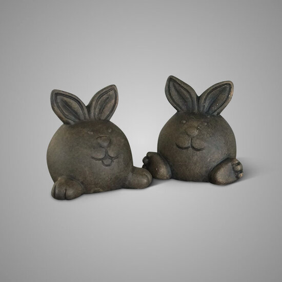 Brynxz Set van 2 Funny Rabbits - Majestic Brown - Decoratie Beeldjes Konijn - 12x13 cm