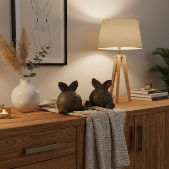 Brynxz Set van 2 Funny Rabbits - Majestic Brown - Decoratie Beeldjes Konijn - 12x13 cm