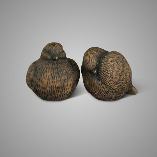 Brynxz set van 2 Vogeltjes Relief Majestic Bruin - 12x11 cm - decoratie beeld