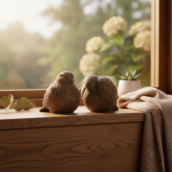 Brynxz set van 2 Vogeltjes Relief Majestic Bruin - 12x11 cm - decoratie beeld