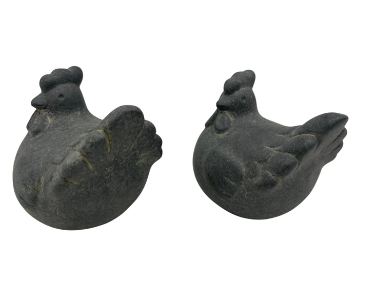 Brynxz decoratie beelden set van 2 kippen Majestic Vintage antraciet betonlook.