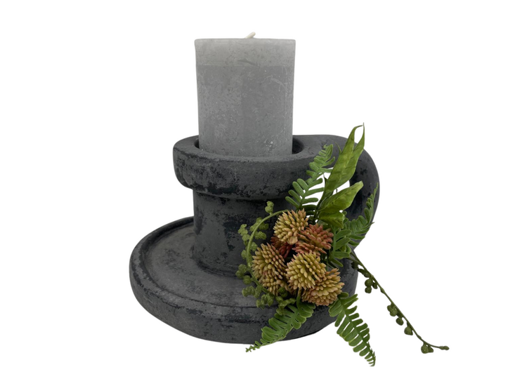 Nostalgische kandelaar met handvat / oor  23 x 11 cm aardewerk grijs antraciet | Brynxz