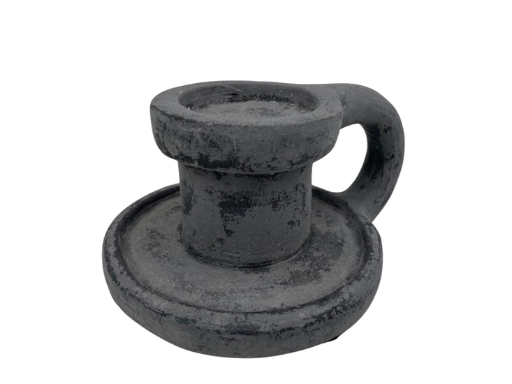 Nostalgische kandelaar met handvat / oor  23 x 11 cm aardewerk grijs antraciet | Brynxz
