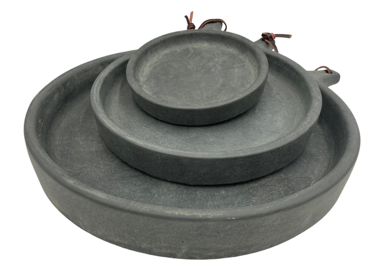 Brynxz Set van 3 Majestic Vintage Borden met Handgreep &ndash; Grijs &ndash; &Oslash;39/30/21 cm