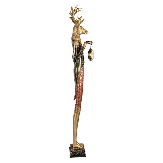 Clayre &amp; Eef | Decoratie Hert met klokje Goudkleurig Groen 12x16x87 cm | 5PR0200