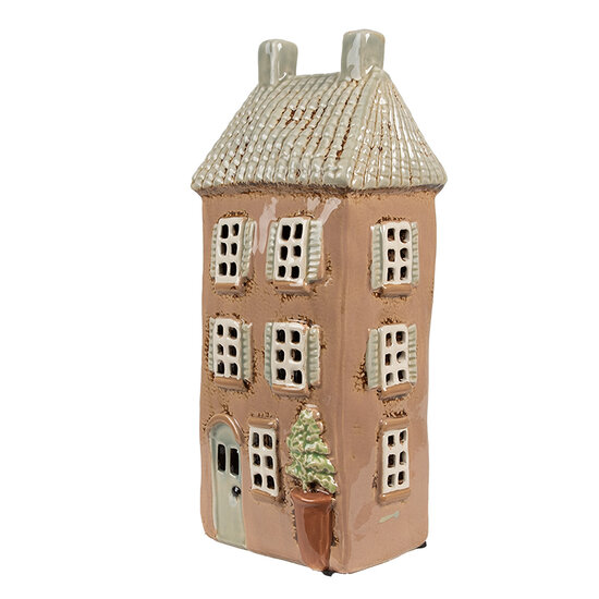 Clayre &amp; Eef | Theelichthouder Kerst Huisje Bruin Beige 12x9x28 cm | 6CE1895