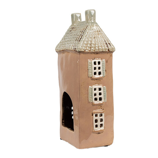 Clayre &amp; Eef | Theelichthouder Kerst Huisje Bruin Beige 12x9x28 cm | 6CE1895