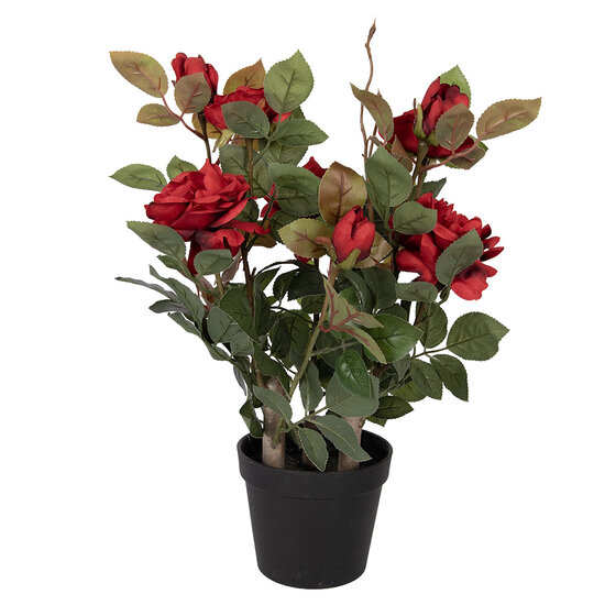 Clayre &amp; Eef | Kunstplant Rozen Rood Groen 20x20x55 cm | 6PL0413R
