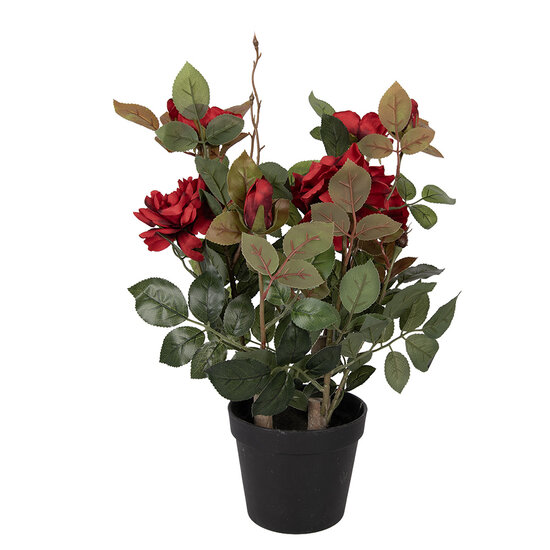 Clayre &amp; Eef | Kunstplant Rozen Rood Groen 20x20x55 cm | 6PL0413R