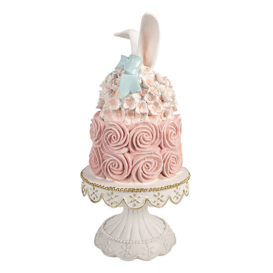 Clayre &amp; Eef | Decoratie taart Wit Roze &oslash; 17x35 cm | 6PR5929