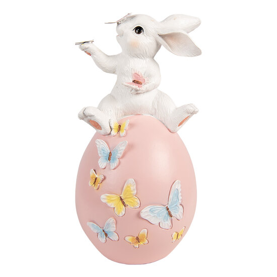 Clayre &amp; Eef | Decoratie Konijn op ei Wit Roze 16x15x29 cm | 6PR5944