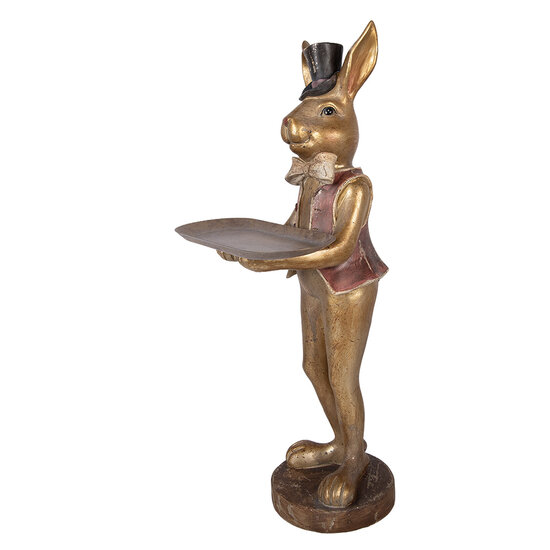 Clayre &amp; Eef | Decoratie Konijn met schaal Bruin Rood 19x15x52 cm | 6PR6001