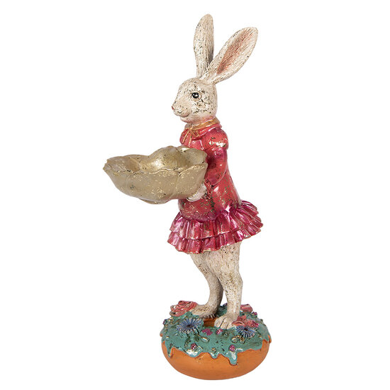 Clayre &amp; Eef | Decoratie Konijn met schaal Beige Roze 11x14x30 cm | 6PR6019