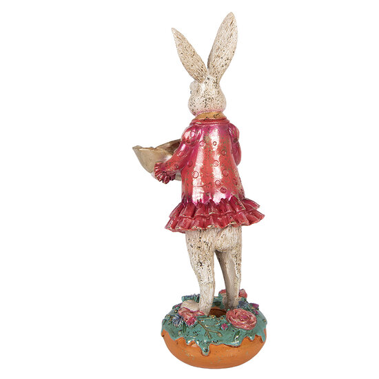 Clayre &amp; Eef | Decoratie Konijn met schaal Beige Roze 11x14x30 cm | 6PR6019