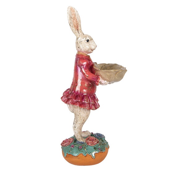 Clayre &amp; Eef | Decoratie Konijn met schaal Beige Roze 11x14x30 cm | 6PR6019