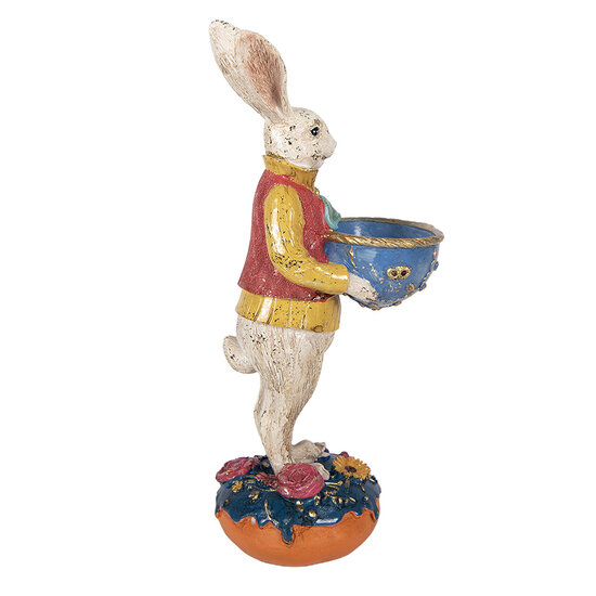 Clayre &amp; Eef | Decoratie Konijn met schaal Beige Blauw 12x10x28 cm | 6PR6020