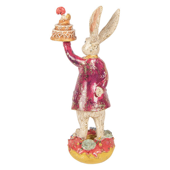 Clayre &amp; Eef | Decoratie Konijn met taart Beige Rood 14x10x30 cm | 6PR6021