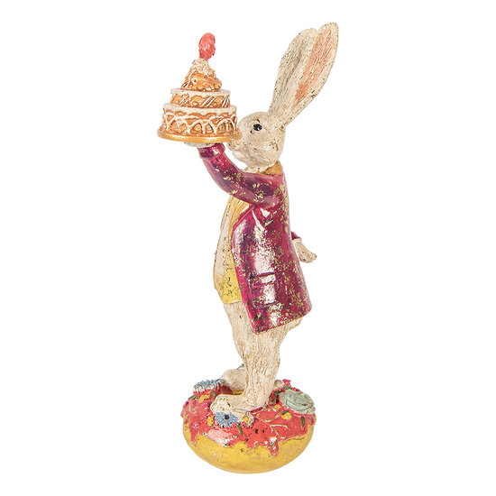 Clayre &amp; Eef | Decoratie Konijn met taart Beige Rood 14x10x30 cm | 6PR6021