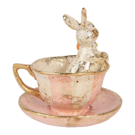 Clayre &amp; Eef | Decoratie Konijn in kopje Beige Roze &oslash; 12x12 cm | 6PR6032