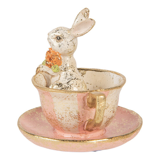 Clayre &amp; Eef | Decoratie Konijn in kopje Beige Roze &oslash; 12x12 cm | 6PR6032