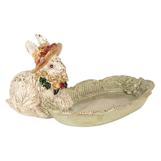 Clayre &amp; Eef | Decoratief Schaaltje met konijn Beige Groen 14x11x8 cm | 6PR6045