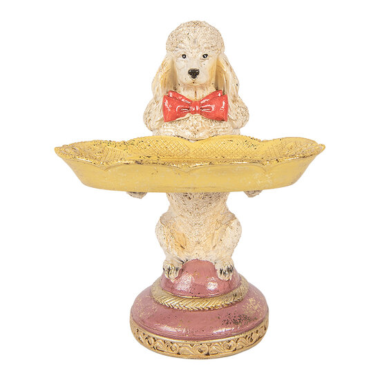 Clayre &amp; Eef | Decoratie Hond met schaal Beige Geel 15x16x21 cm | 6PR6048