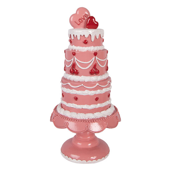 Clayre &amp; Eef | Decoratie taart Roze Wit &oslash; 16x33 cm | 6PR6061