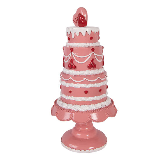 Clayre &amp; Eef | Decoratie taart Roze Wit &oslash; 16x33 cm | 6PR6061