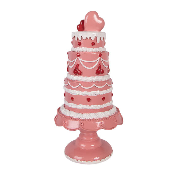 Clayre &amp; Eef | Decoratie taart Roze Wit &oslash; 16x33 cm | 6PR6061