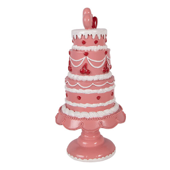 Clayre &amp; Eef | Decoratie taart Roze Wit &oslash; 16x33 cm | 6PR6061