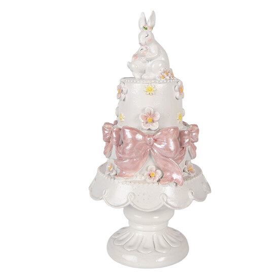 Clayre &amp; Eef | Decoratie taart Wit Roze &oslash; 15x29 cm | 6PR6063