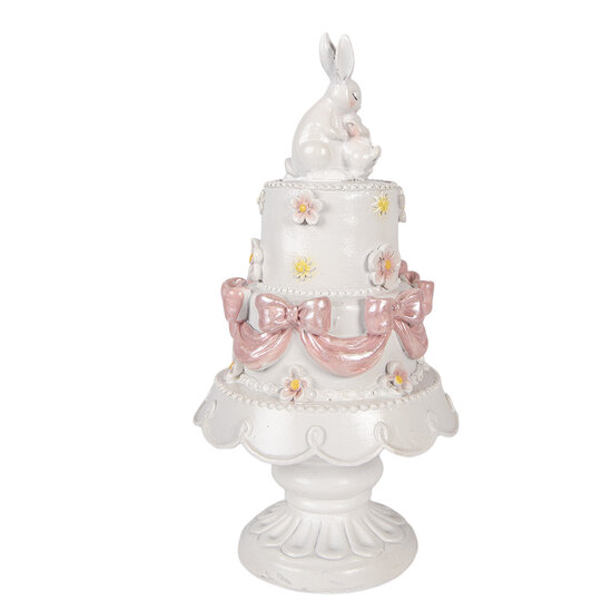 Clayre &amp; Eef | Decoratie taart Wit Roze &oslash; 15x29 cm | 6PR6063