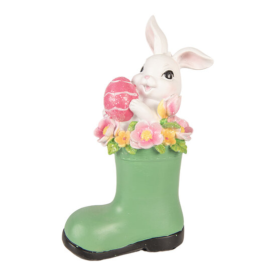 Clayre &amp; Eef | Decoratie Konijn in laars Wit Groen 13x8x20 cm | 6PR6070