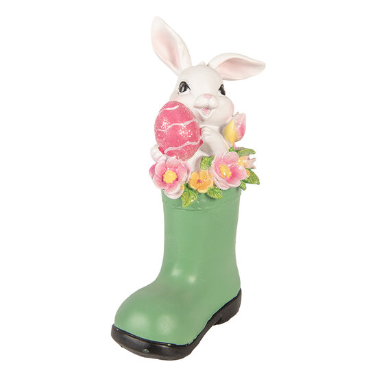 Clayre &amp; Eef | Decoratie Konijn in laars Wit Groen 13x8x20 cm | 6PR6070