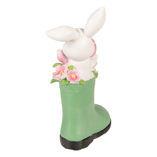 Clayre &amp; Eef | Decoratie Konijn in laars Wit Groen 13x8x20 cm | 6PR6070