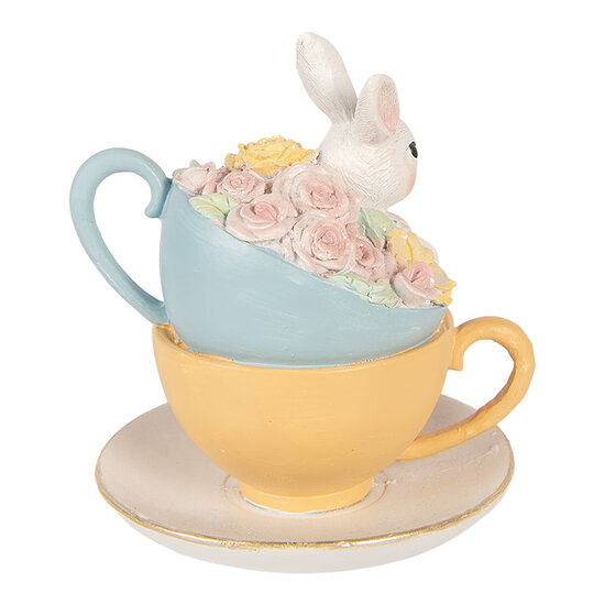 Clayre &amp; Eef | Decoratie Konijn in kopjes Wit Blauw 13x14x15 cm | 6PR6081