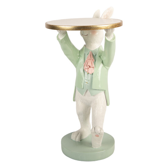 Clayre &amp; Eef | Decoratie Konijn met schaal Wit Groen 19x14x28 cm | 6PR6099