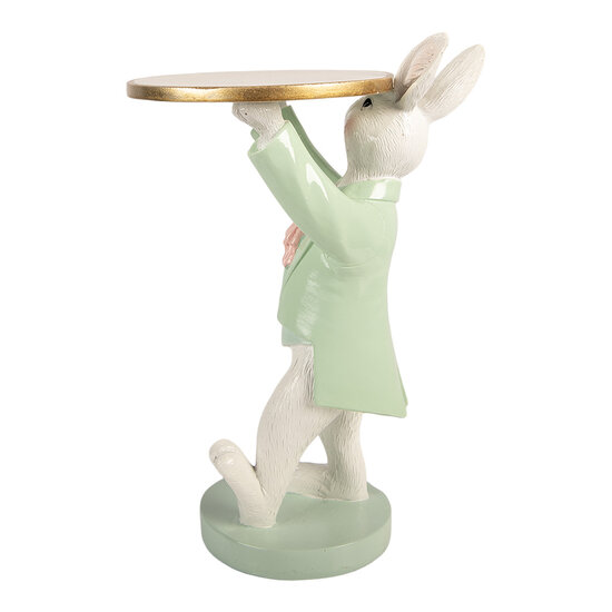 Clayre &amp; Eef | Decoratie Konijn met schaal Wit Groen 19x14x28 cm | 6PR6099