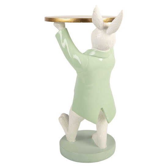 Clayre &amp; Eef | Decoratie Konijn met schaal Wit Groen 19x14x28 cm | 6PR6099