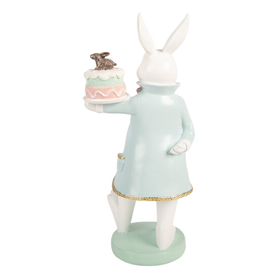 Clayre &amp; Eef | Decoratie Konijn met taart Wit Blauw 13x11x28 cm | 6PR6100