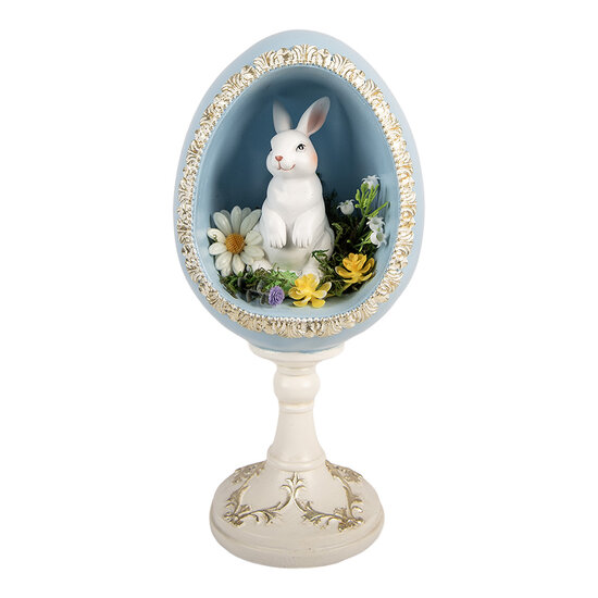 Clayre &amp; Eef | Decoratie ei met konijn Wit Blauw 13x12x28 cm | 6PR6110