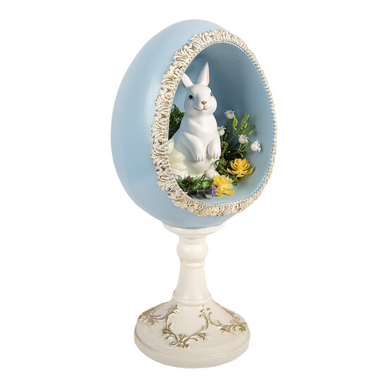 Clayre &amp; Eef | Decoratie ei met konijn Wit Blauw 13x12x28 cm | 6PR6110