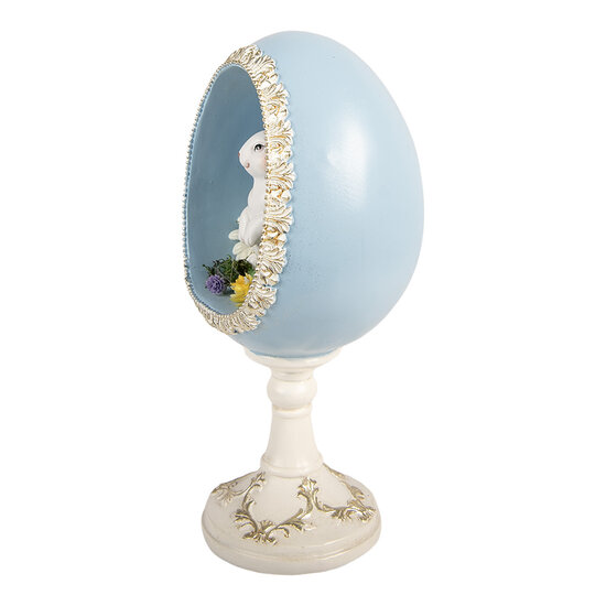 Clayre &amp; Eef | Decoratie ei met konijn Wit Blauw 13x12x28 cm | 6PR6110