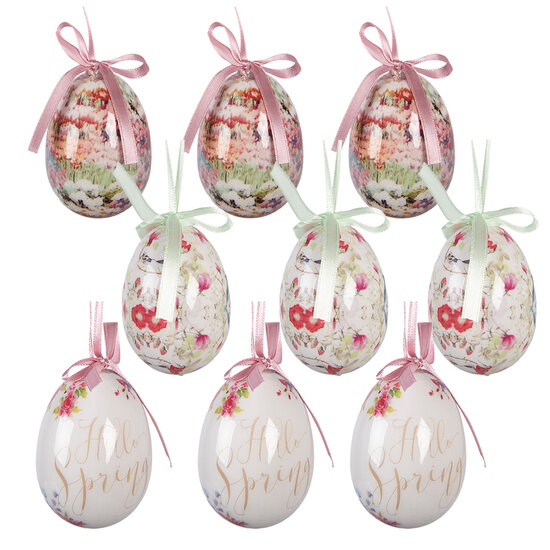 Clayre &amp; Eef | Decoratie Hanger Ei (set 9) Wit Roze &oslash; 5x8 cm | 66445