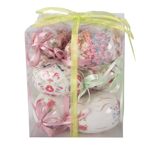 Clayre &amp; Eef | Decoratie Hanger Ei (set 9) Wit Roze &oslash; 5x8 cm | 66445